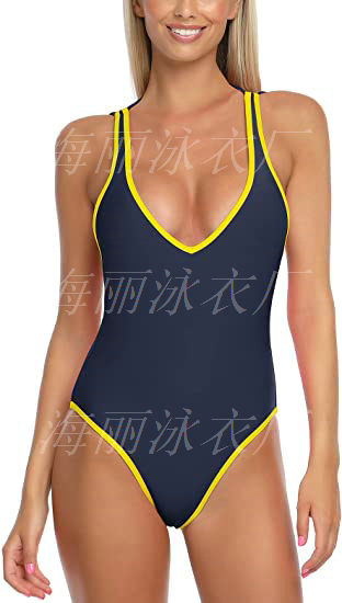 海丽泳衣厂-女式连体泳衣深 V 领泳衣交叉后背 Monokini 泳装